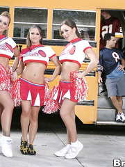 3 horny cheerleaders showing butts upskirt and posing topless