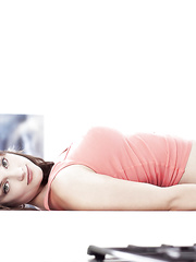 Ravishing honey with miniature bumpers Lisa Kate stripping off her clothing