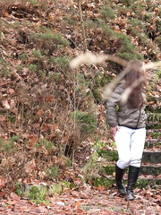 Tereza Red needs to pee but with no crapper around the woods will have to do