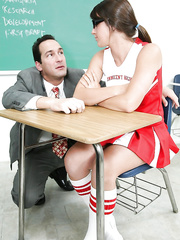 Tremendous brunette hair cheerleader Bailey Lane engulfing hard pecker