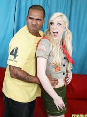 Hawt golden-haired Samantha Sin stripping off uniform to fuck a thick dong