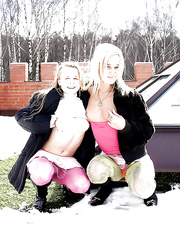 Immodest teenage harlots uncovering their tempting curves outdoor