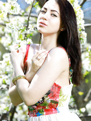 Dark Brown honey exposing tiny legal age teenager billibongs in the forest for glamour pics