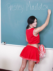 Dark Brown sweetheart Presley undressing her shcoolgirl uniform for us