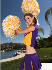 Cute cheerleader Presley Hart caught exposing her hairless twat outdoor