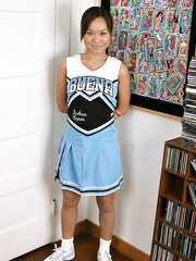 Latin Chick 1st timer revealing miniature milk cans and constricted wazoo under cheer outfit