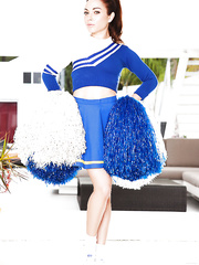 Delightsome brunette hair cheerleader not fast uncovering her tiny curves