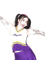 Dilettante upskirt posing with a sexy honey Joanna Beauty in her cheerleader costume