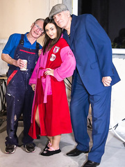 Youthful floozy copulates a stud old sufficiently to be her grandfather in his workshop