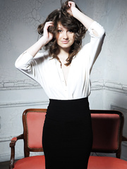 Sexy legal age teenager Carmela in constricted petticoat undressing to expose petite boobs & widen legs