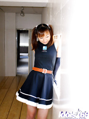 Seductive oriental cheerleader uncovering her diminutive billibongs and hirsute love tunnel