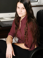 Office posing with pretty legal age teenager cutie Denisa during the time that that babe is on work