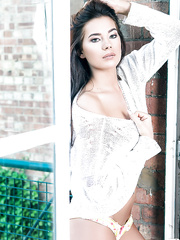 Skinny dilettante sweetheart disrobes and shows her appetizing body parts