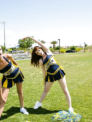 Cheerleader Leslie Love receives a rod in her twat and cum on her face