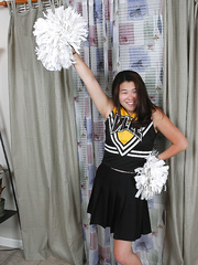 Oriental dilettante disrobes off cheerleader uniform previous to widening slit lips