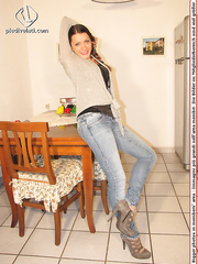 Sexy dressed female sheds her high heels to flaunt her nylon clad hot feet