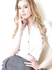 Hawt sassy Sapphire Blue peels sluggishly to disclose her enchanting large milk sacks on the ottoman