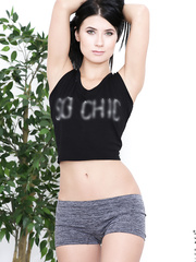 Cute model Nicol Darksome displays her enchanting slit and miniature love melons