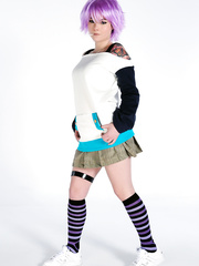 Purple haired hotty Kasey Olsen widening her vagina with sweetmeat in her face hole