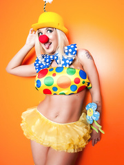 Sexy cosplay mother I'd like to fuck Leya Falcon in clown suit fondling her biggest large bumpers