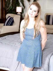 Ravishing legal age teenager Daisy Dahl bows over in sheer pants & widens for fingers