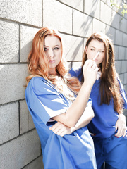 Dressed angel has prison yard lesbo sex for drag off of cigarette