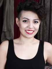 Non-Professional Natalie Odom has her bushy wet crack widen wide for close inspection