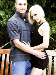 Hawt golden-haired Madison Mason sheds her short suit for hard weenie in the garden