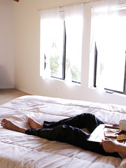 Slender legal age teenager coed Emily Grey chows down on hard penis POV & acquires team-fucked