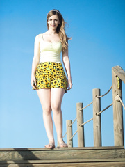 White solo hotty Stella Cox sets her natural love muffins and cum-hole free on a dock