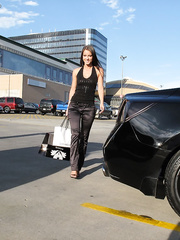 Erotic model Lexa widens her sexy arse wide and positions undressed on her darksome car