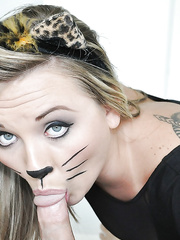 Frisky playgirl in kitty outfit acquires screwed and facialized in POV style