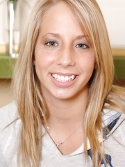 Blond female Ashley Jenson fingers her pierced bawdy cleft after stripping bare