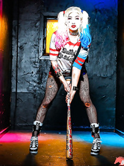 Cosplay fetish model Aria Alexander widening pink bawdy cleft in ripped hose