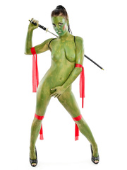 Non-Professional model Shana Lane shows off her Ninja moves in the stripped