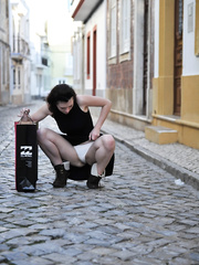 Chick Fawna Latrisch flashes outdoor panty upskirt & shows her unshaved bawdy cleft