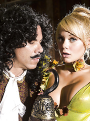 Blond cosplay pornstar Riley Steele giving bj and tugjob for cum on pointer sisters