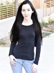 Slim juvenile Maia flashes miniature whoppers outdoors & widens her snatch lips & booty