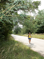 Legal Age Teenager cutie out for hike in woods masturbates for bf in advance of posing in nature's garb on road
