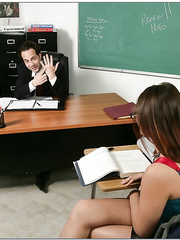 Nasty college angel in glasses Izy-Bella Blu team-fucked by her teacher