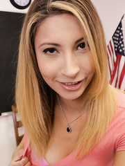 College angel Jade Jantzen jerks off her professor for a passing grade