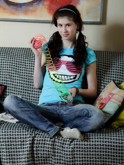 Youthful looking brunette hair hotty leaks cream from freshly drilled fur pie