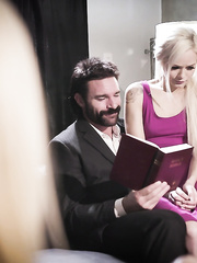 Nice-Looking golden-haired strumpets engulf biggest large dong and exchange cum in perverteds 3some