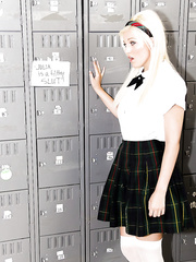 Schoolgirl Jenna Ivory in knee socks tongues shlong & acquires wonderful love melons cum overspread