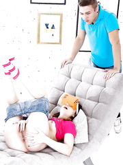 Cute legal age teenager Nikol giving a kiss BF,strapon getting a cum-hole take up with the tongue & fucking doggy style