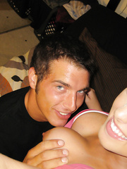 Sizzling girlfriend with sexy pantoons receives cum-hole eaten and fucked hardcore