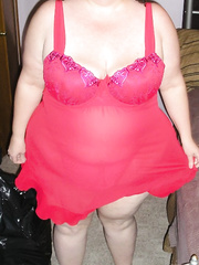 My BBW in red on the bed showing off for you