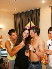 Promiscuous teenage women have a fun a wild groupsex at the birthday party