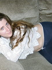 Overweight housewife takes a spunk flow on trimmed twat after sex on her sofa