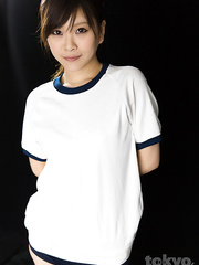 Japanese cutie has her hands bound behind back in advance of a bawdy face fuck